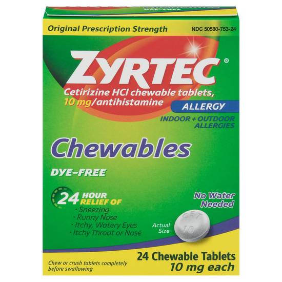 Zyrtec Original Prescription Strength Allergy Relief Chewable Tablets (24 ct)