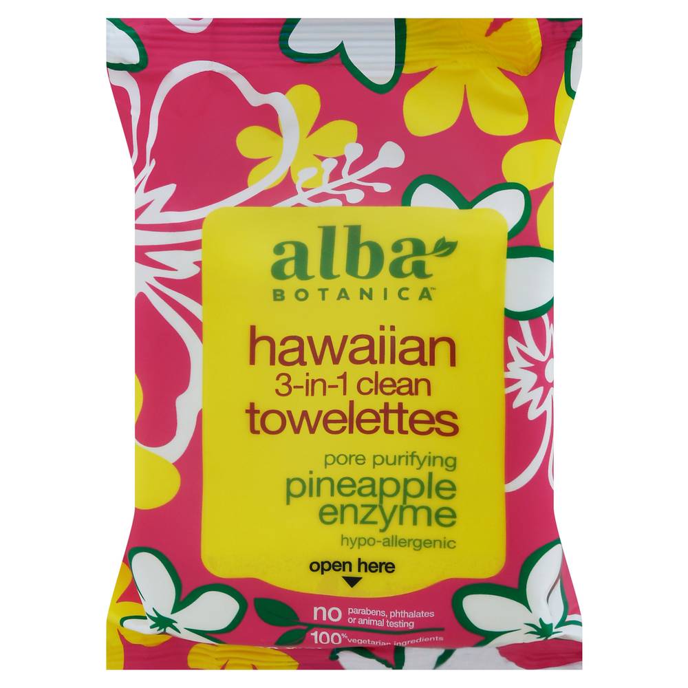 Alba Botanica Hawaiian 3-in-1 Clean Wet Towelettes Pore Purifying Pineapple Enzyme (6.4 oz)