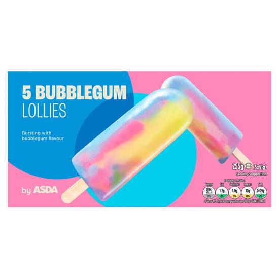 Asda Bubble Gum Lollies 5 x 51g (255g)