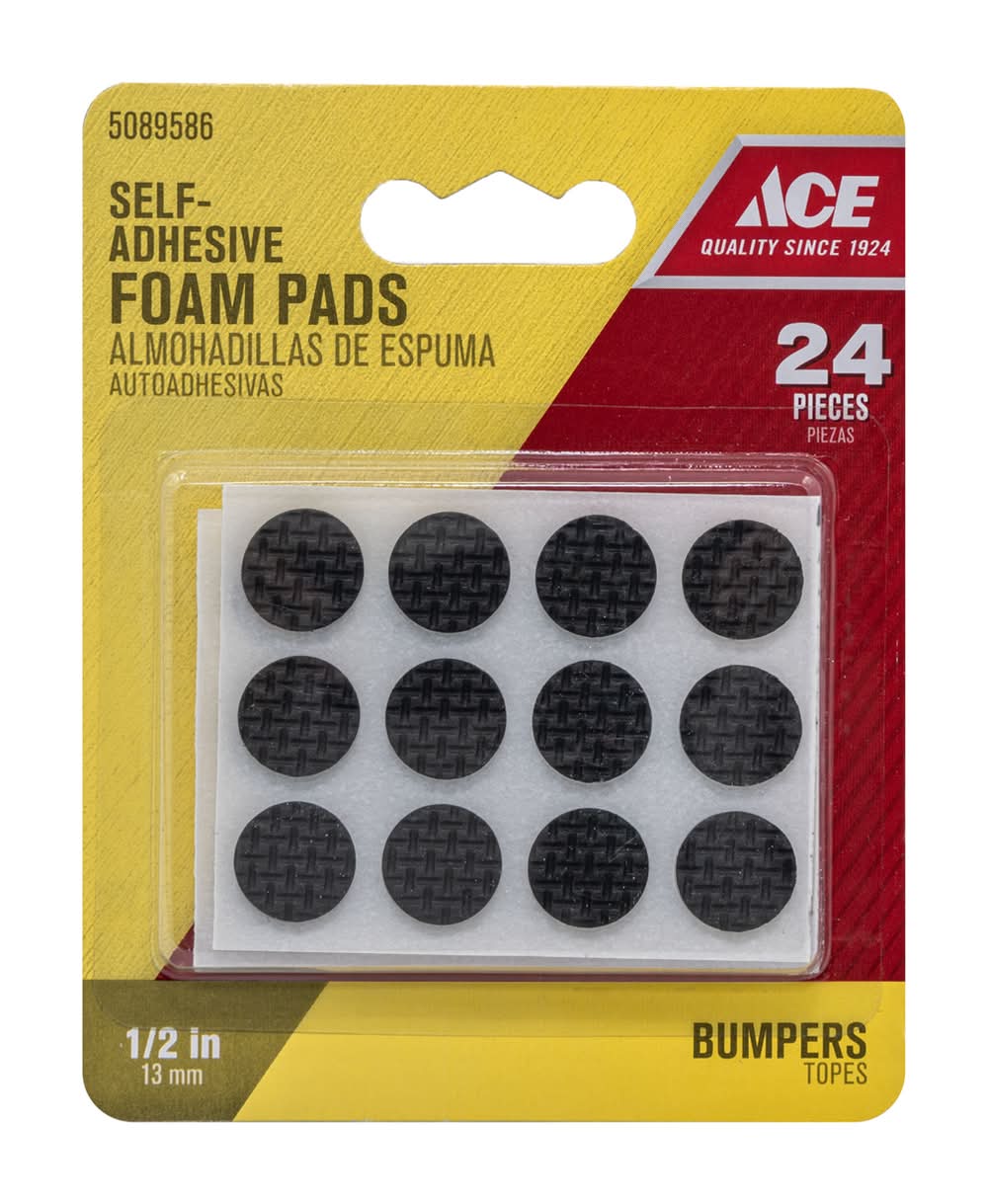 ACE Foam Self Adhesive Non-Skid Pad Black Round 1/2 In. W 24 Pk