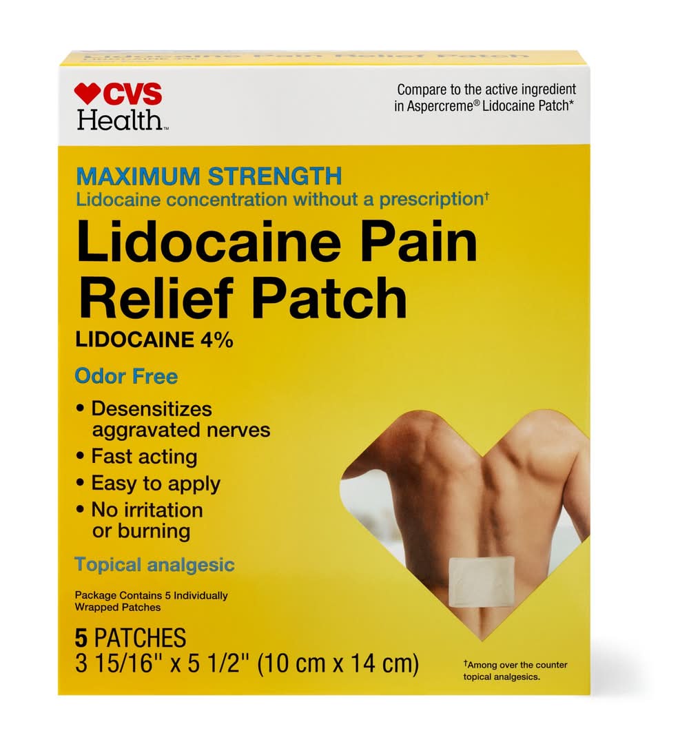 CVS Health Maximum Strength Odor Free Lidocaine Pain Relief Patch, 3 15/16x5 1/2 in (5 ct)