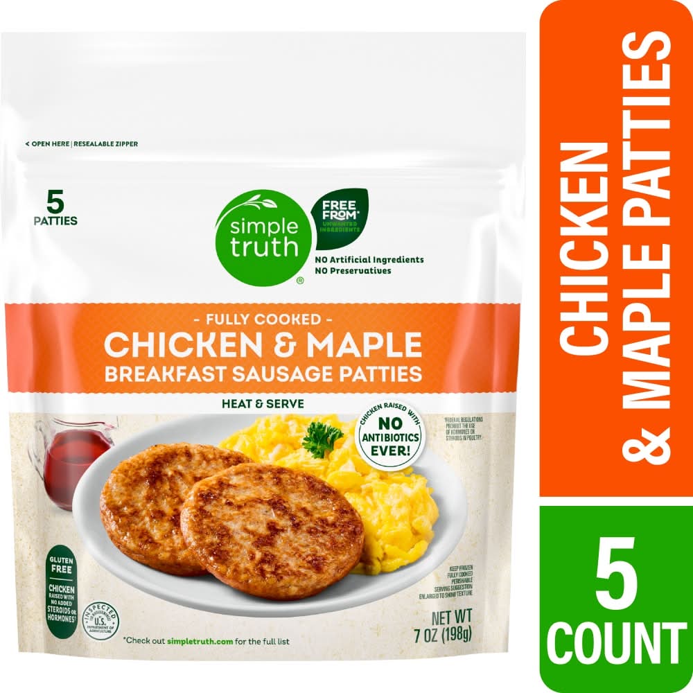 Simple Truth Fully Cooked Breakfast Sausage Patties, Chicken & Maple (7 oz, 5 ct)