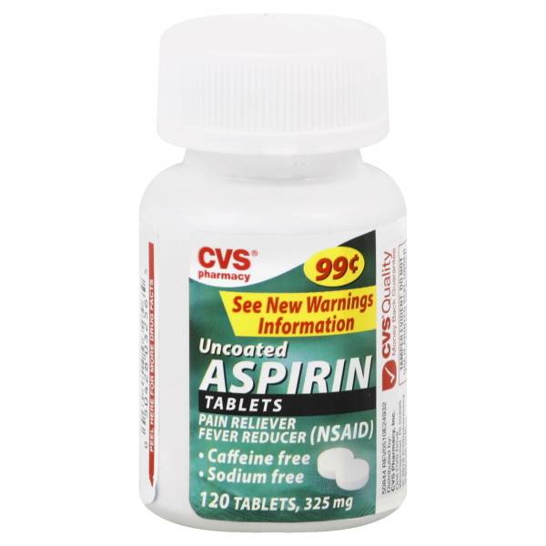 CVS Pharmacy Uncoated Aspirin Pain Reliever Tablets (120 ct)