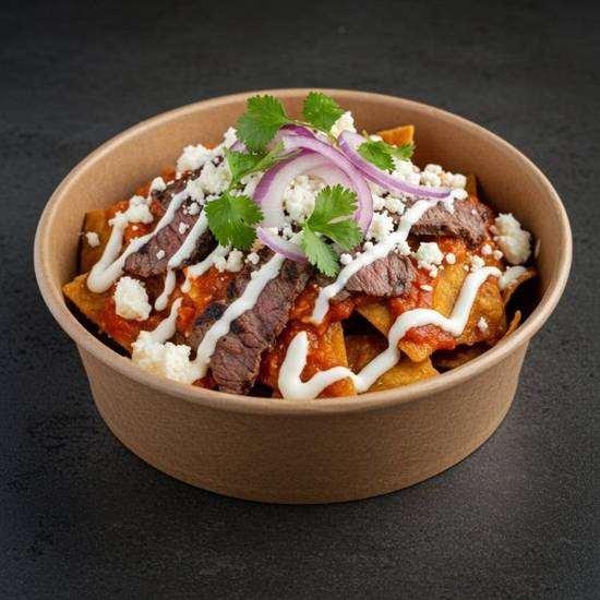 Chilaquiles Rojos con Arrachera