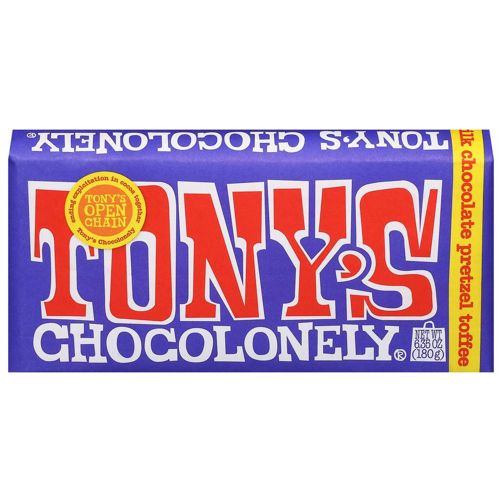 Tony's Chocolonely Milk Chocolate Bar With Pretzel & Toffee