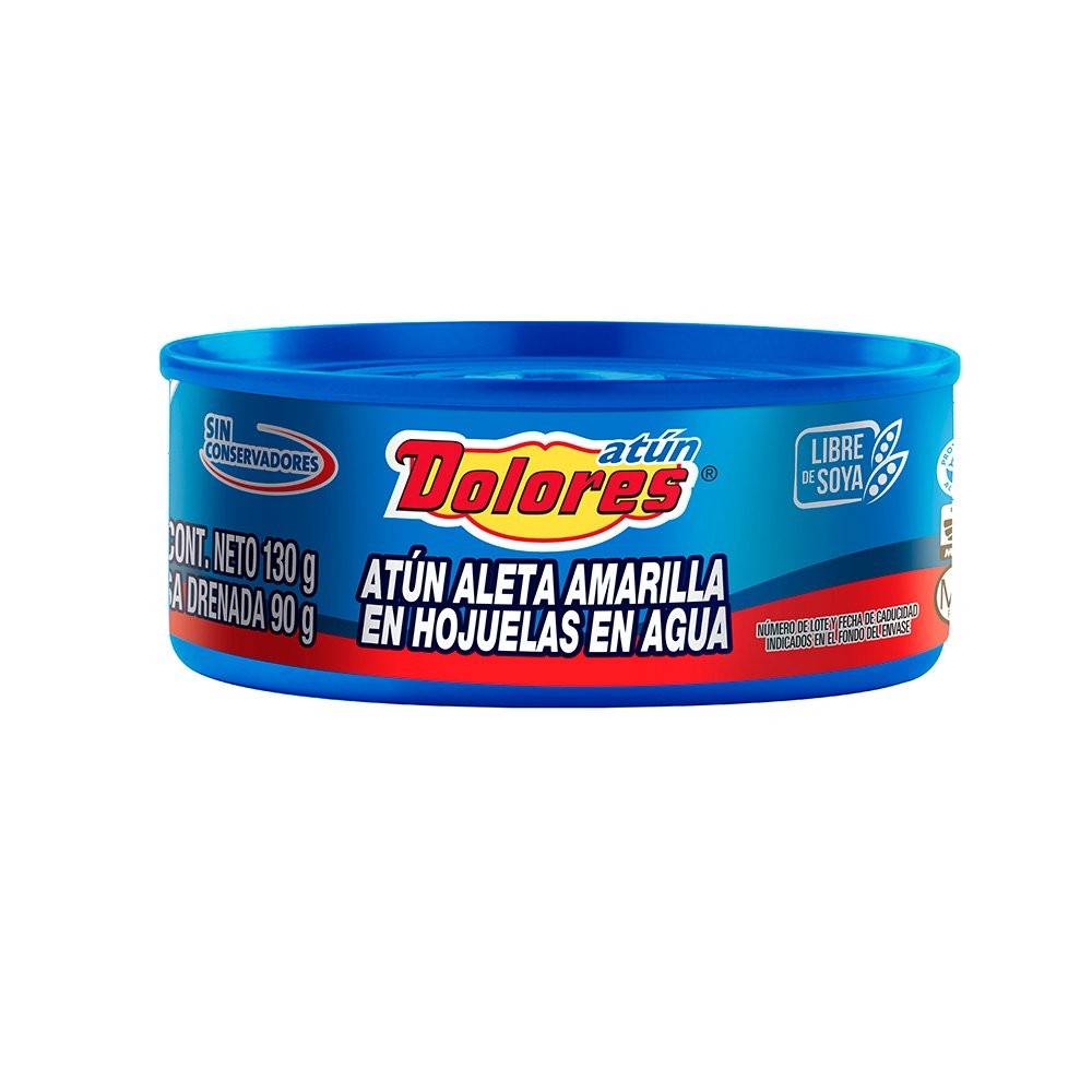 Dolores · Atún aleta amarilla en hojuelas en agua (130 g)