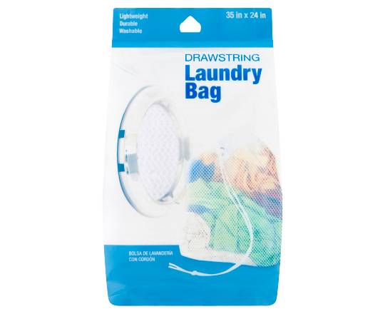 On the Go! Lightweight Washable Drawstring Laundry Bag, 35 x 24 In, White