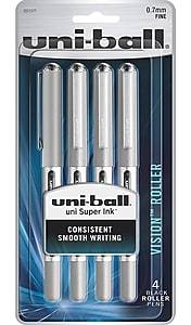 uni-ball Vision Rollerball Pens, Fine Point, Black Ink, 4/Pack (60015PP)
