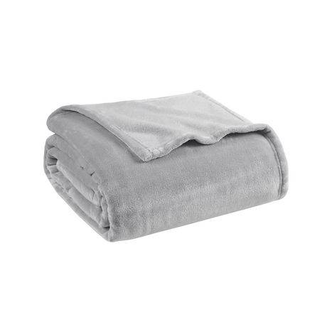 Beautyrest Silver Plush Velour Blanket (Color: Gray, Size: Double/Queen)