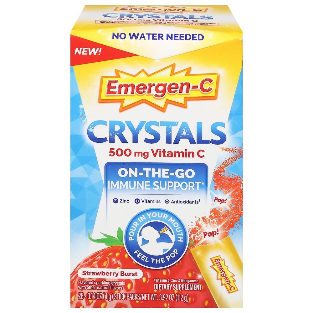 Emergen-C Crystals 500 mg Vitamin C Dietary Supplement, Strawberry Burst (3.92 oz, 28 ct)