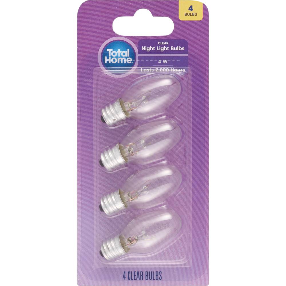 Total Home Clear Night Light Bulbs, 4 w, 4 ct