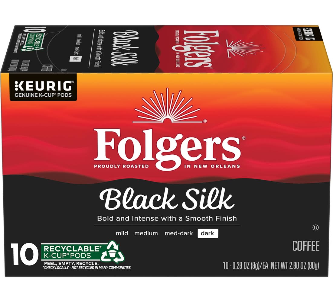 Folgers Dark Coffee K Cup Pods, Black Silk (2.8 oz, 10 ct)