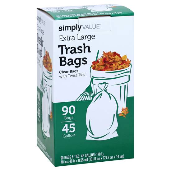 Simply Value - Simply Value, Trash Bags, Clear, with Twist Ties, 45 Gallon  (90 count)