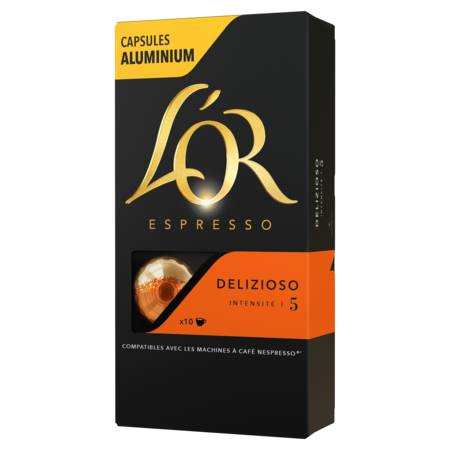 Café capsules Compatibles Nespresso delizioso intensité 5 L'OR ESPRESSO - la boite de 10 capsules