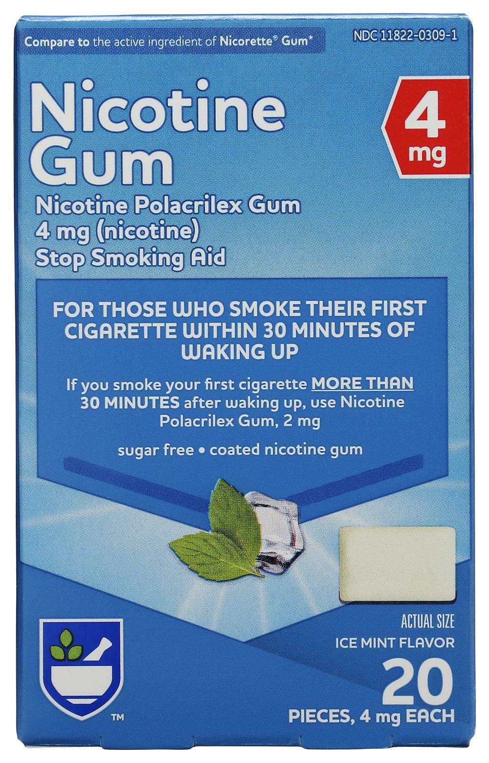 Rite Aid Pharmacy Nicotine Gum, Ice Mint Flavor, 4mg - 20 ct