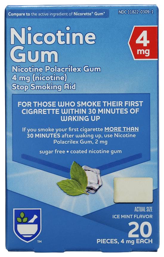 Rite Aid Pharmacy Nicotine Gum, Ice Mint Flavor, 4mg - 20 ct