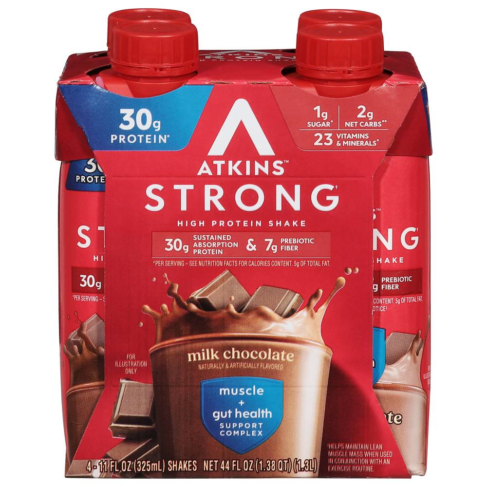 Atkins Strong High Protein Shake, Milk Chocolate (4 x 11 fl oz)