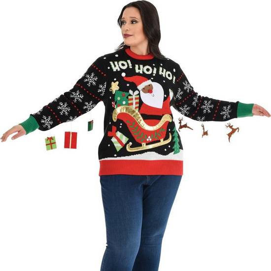 Santa Reindeer Acrylic Ugly Christmas Sweater - Deep - Size - S/M