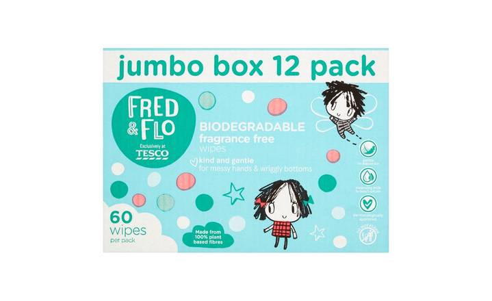 Fred & Flo Fragrance Free Baby Wipes 60 Wipes 12 pack (404858)