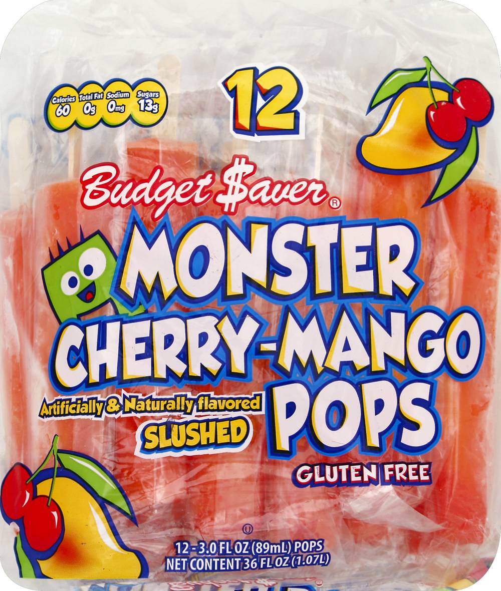 Budget Saver Monster Cherry Mango Gluten Free Pops (36 fl oz)