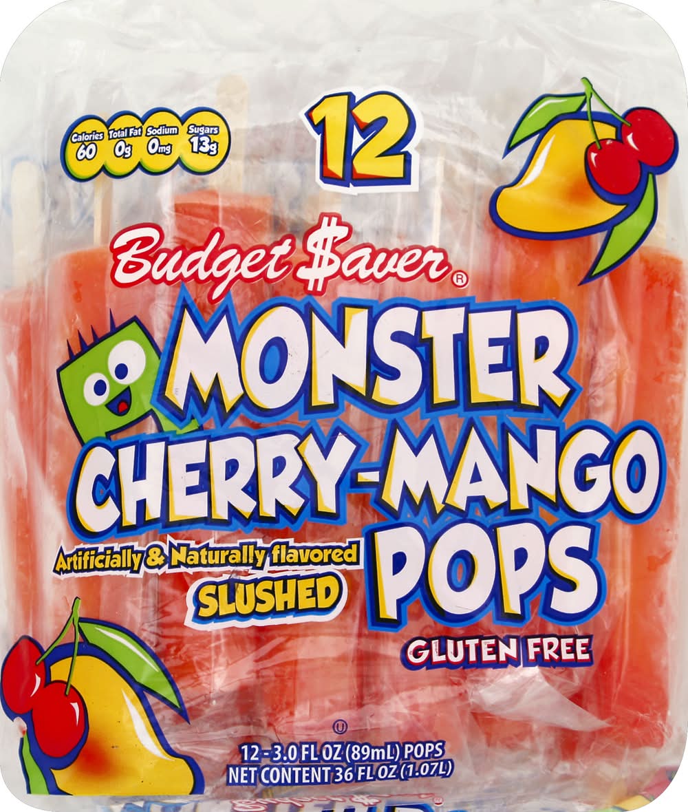 Budget Saver Monster Pops, Cherry-Mango (36 fl oz, 12 ct)