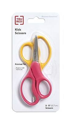 TRU RED™ Junior 5 Kids Pointed Tip Stainless Steel Scissors, Straight Handle, Right & Left Handed, 2/Pack (TR55053)