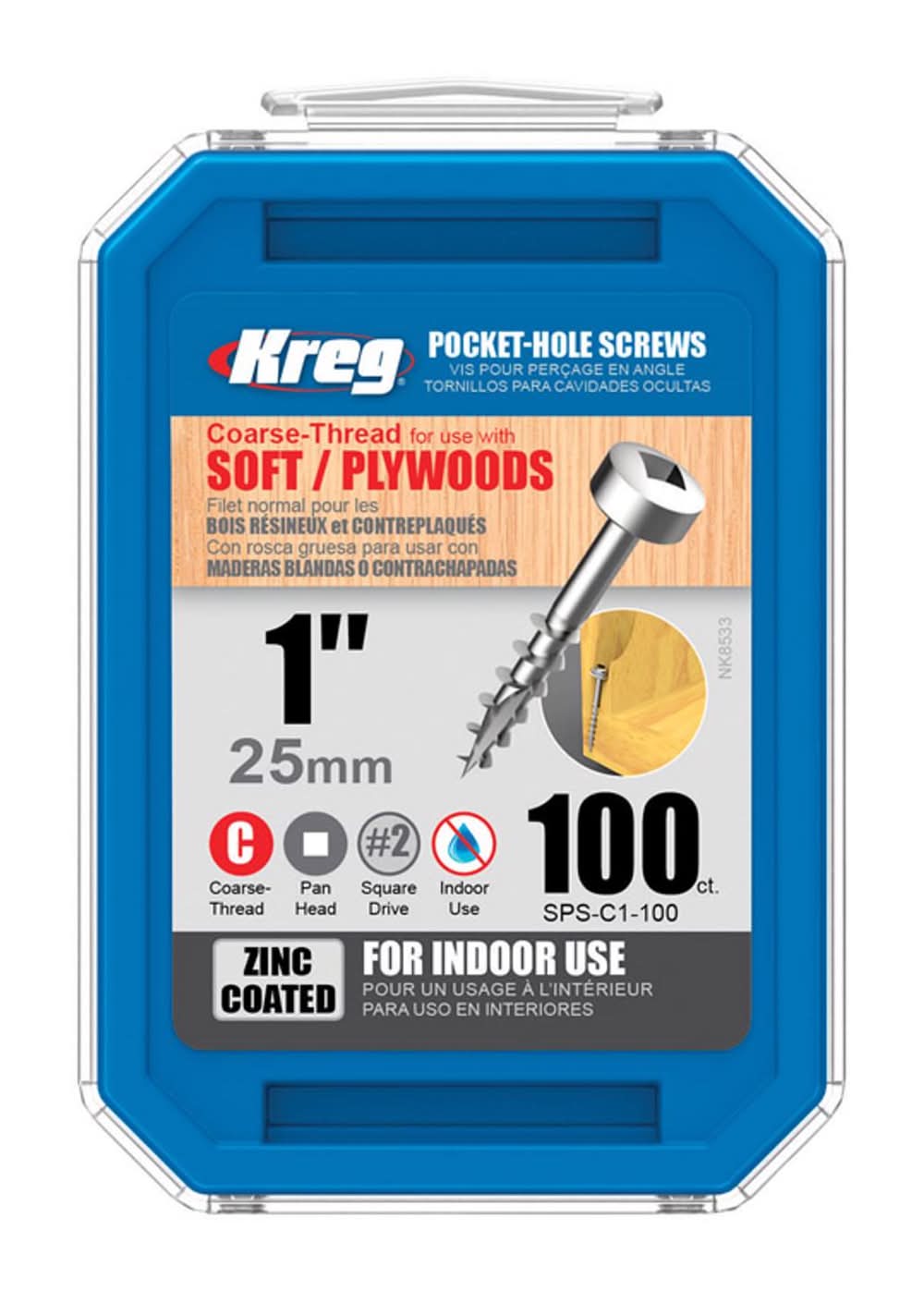 Kreg No. 7 X 1 In. L Square Zinc-Plated Coarse Pocket-Hole Screw 100 Pk