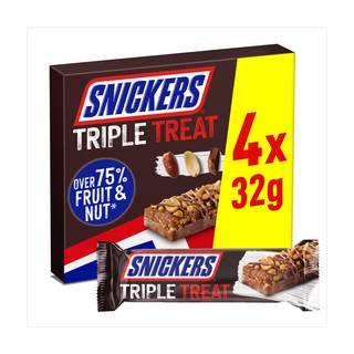 Snickers Triple Treat Fruit & Nut Milk Chocolate Snack Bars Multipack, 4 x 32g
