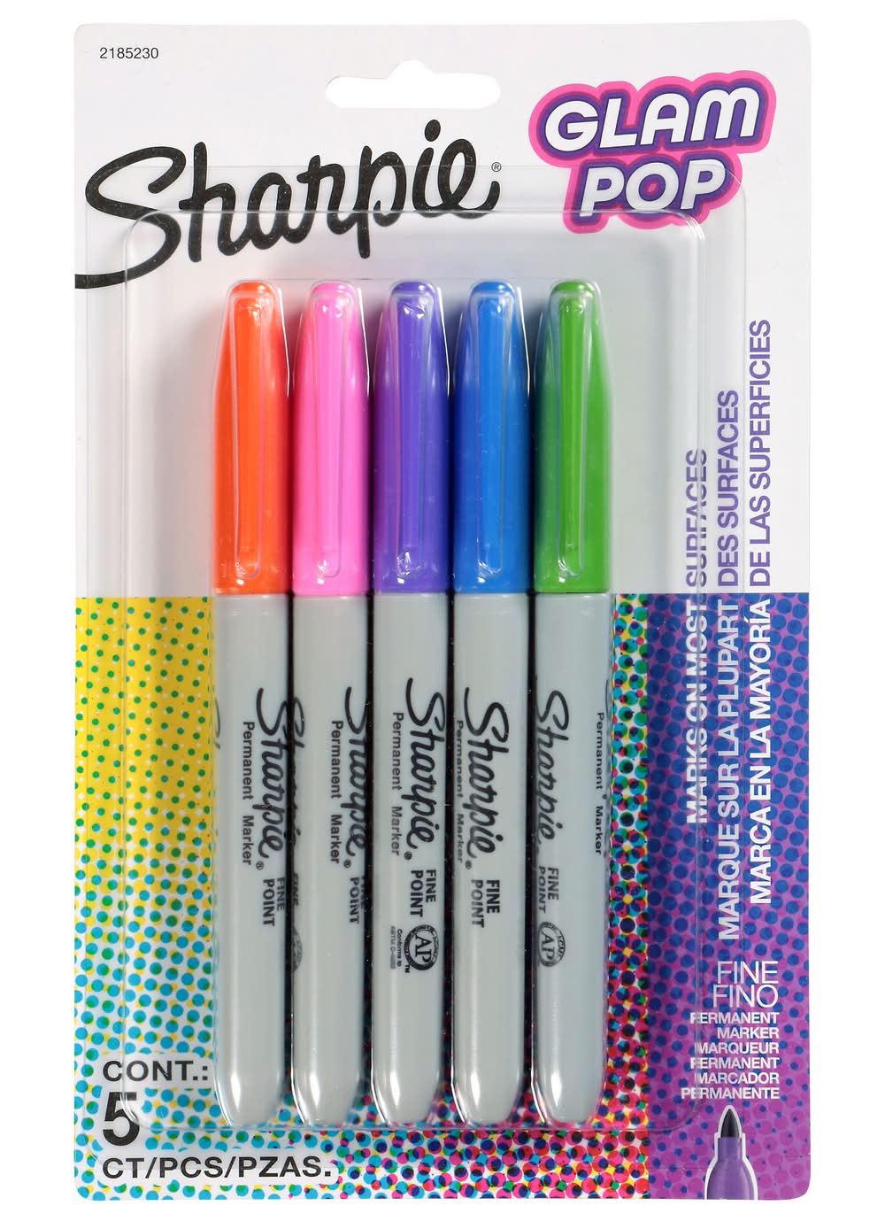 Sharpie Glam Pop Fine Permanent Markers, Assorted (5 ct)