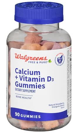 Walgreens Free & Pure Natural Strawberry, Orange & Cherry Calcium + Vitamin D3 Gummies