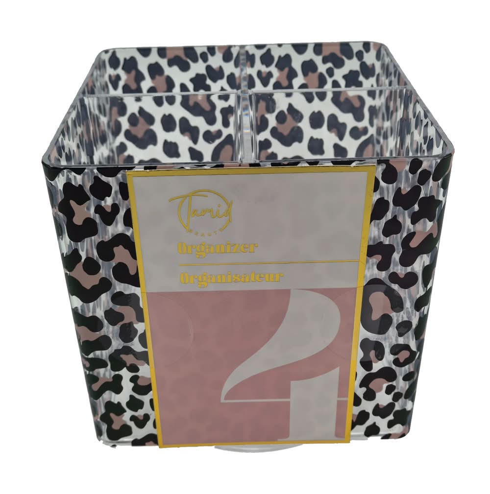 Tamid Beauty Square Cheetah Print Spinning Desk Organizer, 4.5x4.5 in