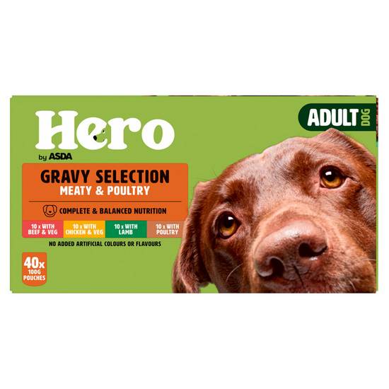 Asda Hero Adult Dog Food Meaty & Poultry Selection in Gravy 40 x 100g (4.0kg)
