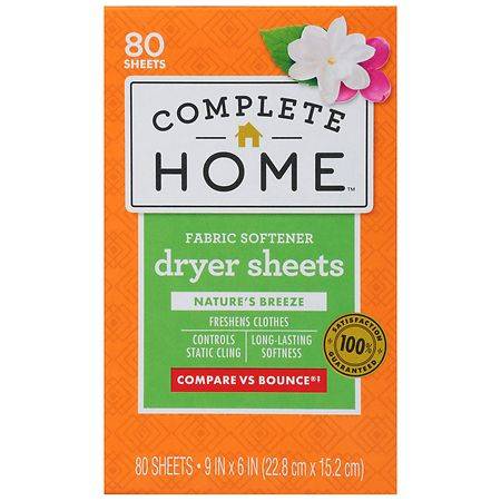 Complete Home Fabric Softening Dryer Sheets 80 Sheets - 80.0 ea
