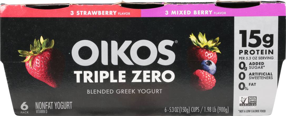 Oikos® Triple Zero Nonfat Strawberry Blended Greek Yogurt Cups