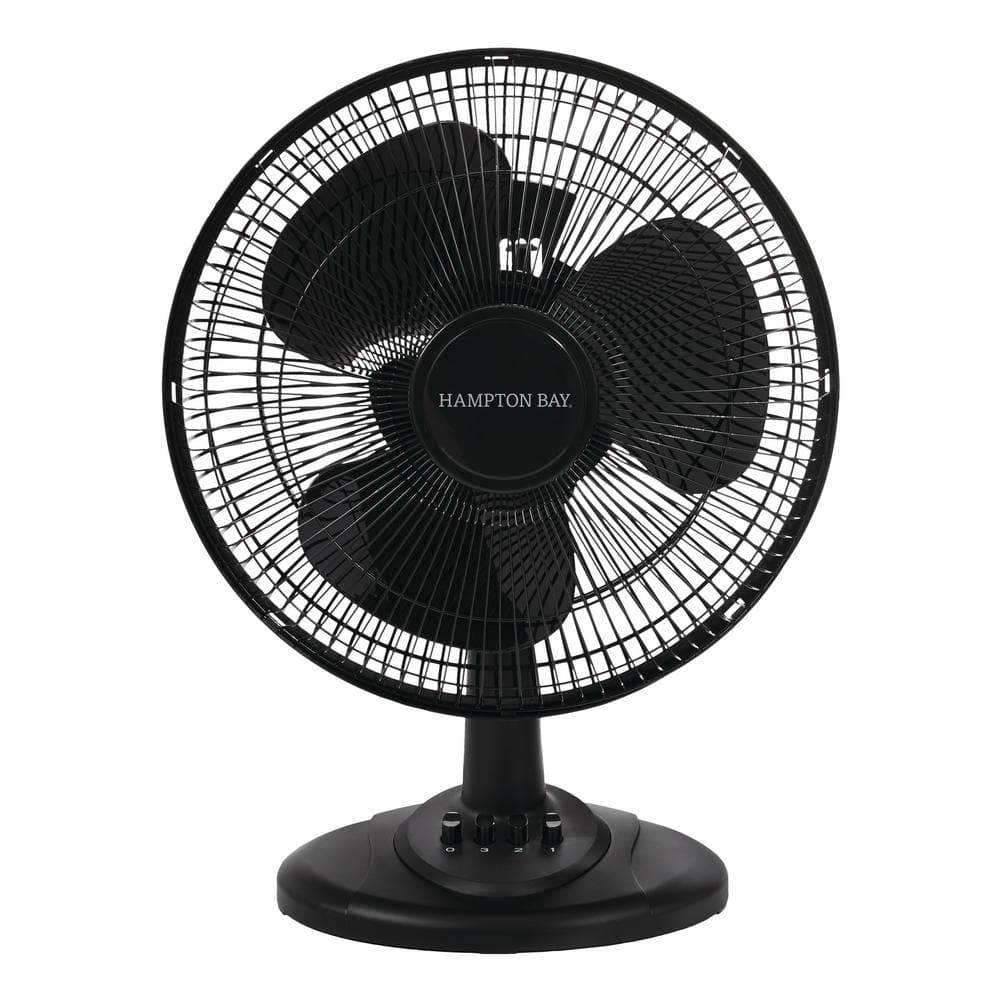 HAMPTON BAY 12 In 3 Speed Oscillating Personal Desk Fan, Black