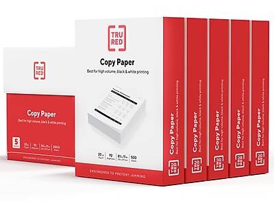 TRU RED™ 8.5 x 11 Copy Paper, 20 lbs., 92 Brightness, 500 Sheets/Ream, 5 Reams/Carton (TR56960)