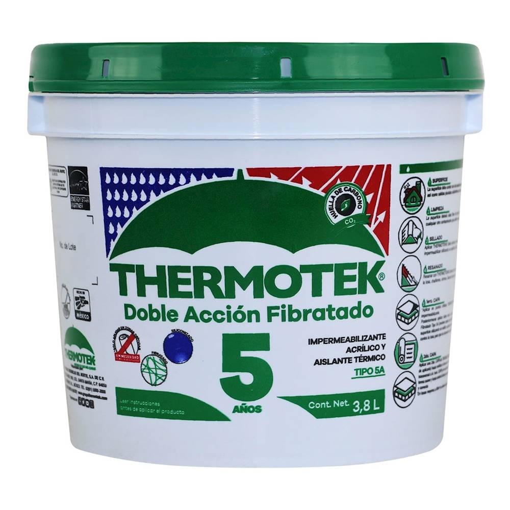 Thermotek impermeabilizante doble acción fibratado 5 años (bote 3.8 l)