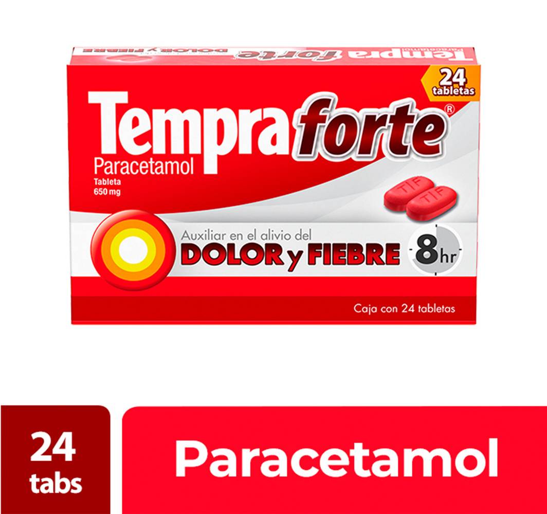 Tempra Forte · Paracetamol en tabletas 650 mg (24 un)