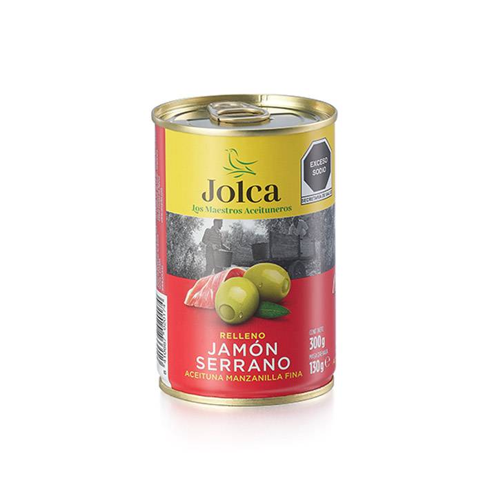 Lata Aceitunas Jolca Rellenas de JamÃ³n Serrano 300 gr