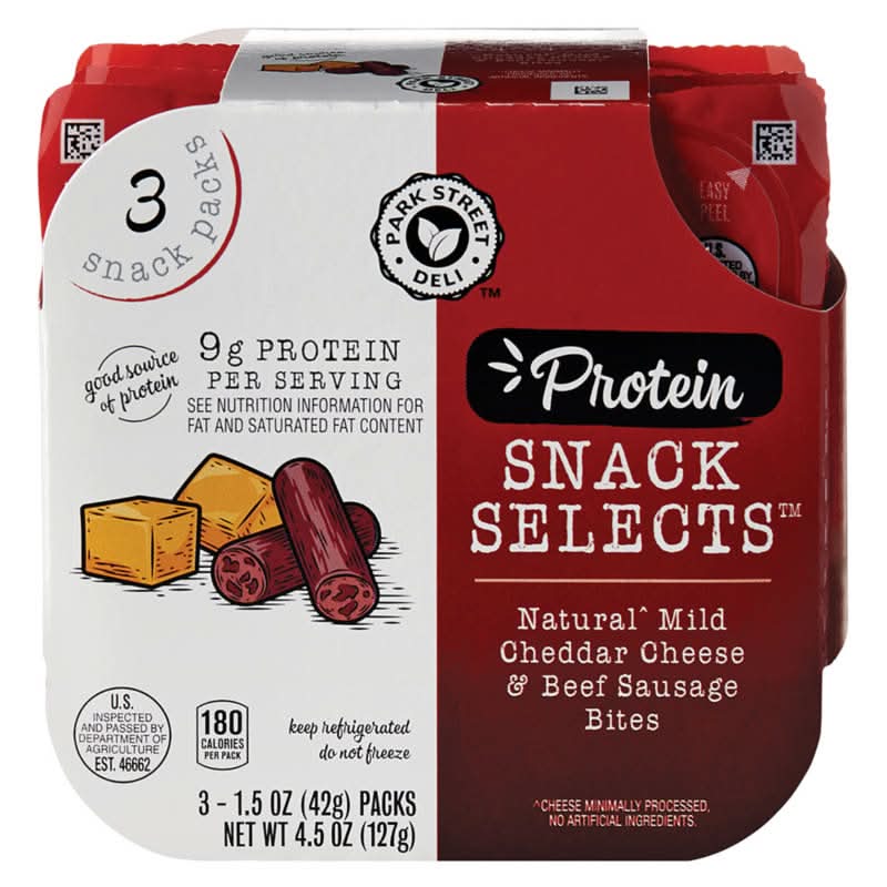 Park Street Deli Snack Selects Protein Natural Sausage Bites, Mild Cheddar Cheese & Beef (3 x 1.5 oz)
