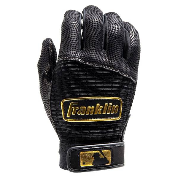 Franklin Sports MLB Pro Classic Baseball Batting Gloves Pair - Black/Gold - Adult Small