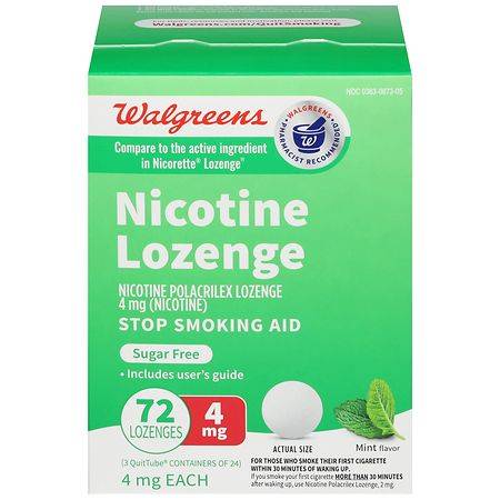 Walgreens Nicotine Lozenge, Polacrilex, Sugar Free, 4mg Mint