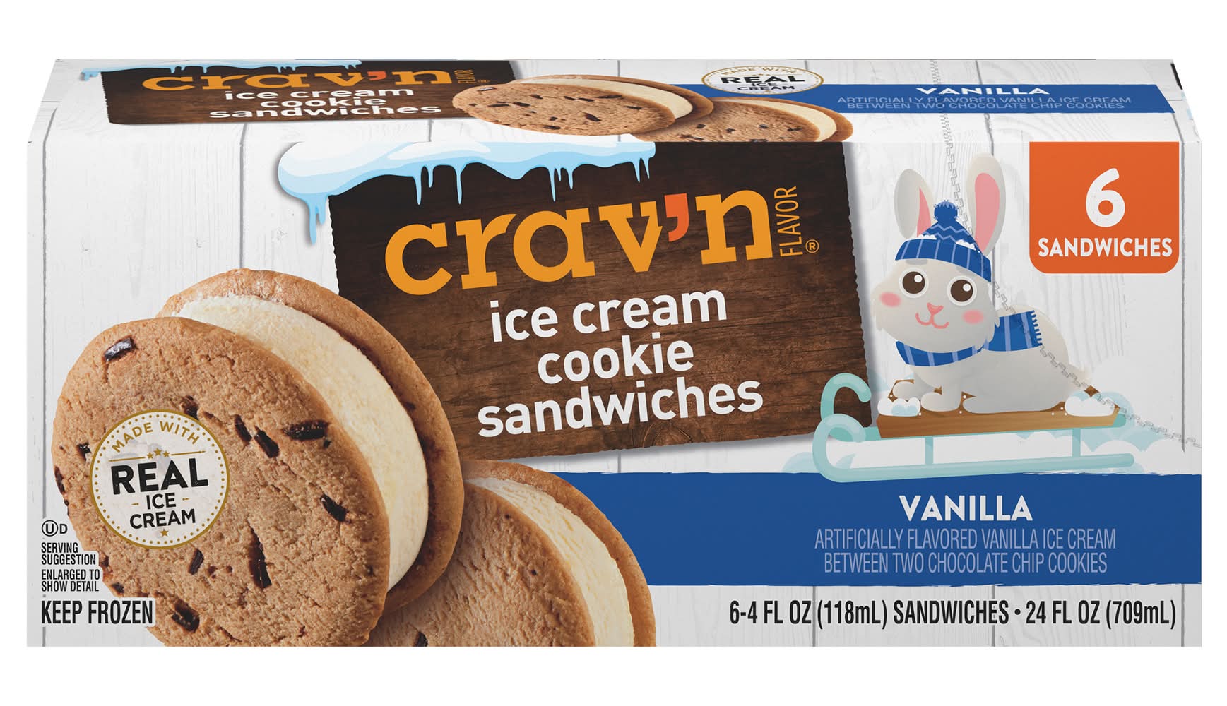 Crav'n Flavor Ice Cream Cookie Sandwiches, Vanilla (24 fl oz, 6 ct)