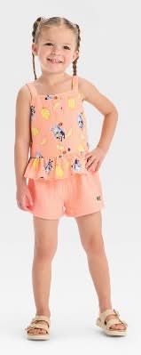 Toddler Girls' 2pc Bluey Lemon Gauze Tank Top and Shorts Set - Orange 5T