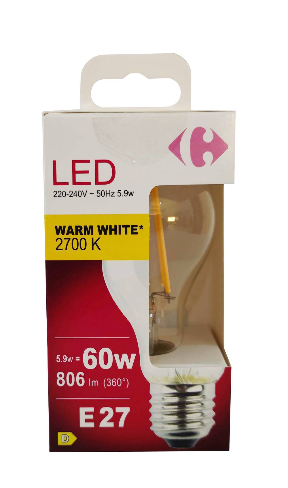 Ampoule E27 forme standard Blanc-chaud claire 60W x1 CARREFOUR - l'ampoule
