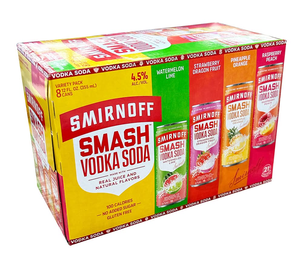 SMIRNOFF SMASH VODKA SODA * VARIETY PACK 8PK-12OZ