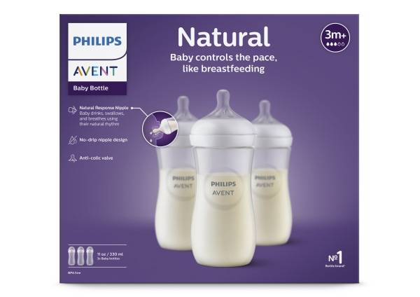 Philips Avent Natural Baby Bottle, Clear, 11oz, 3pk