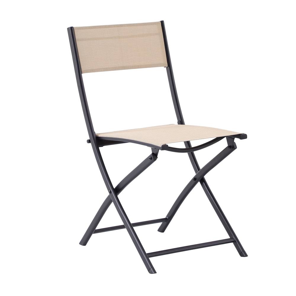 Style Selections Mix and Match Black Steel Frame Stationary Dining Chair with Tan Sling Seat | FDS70312C