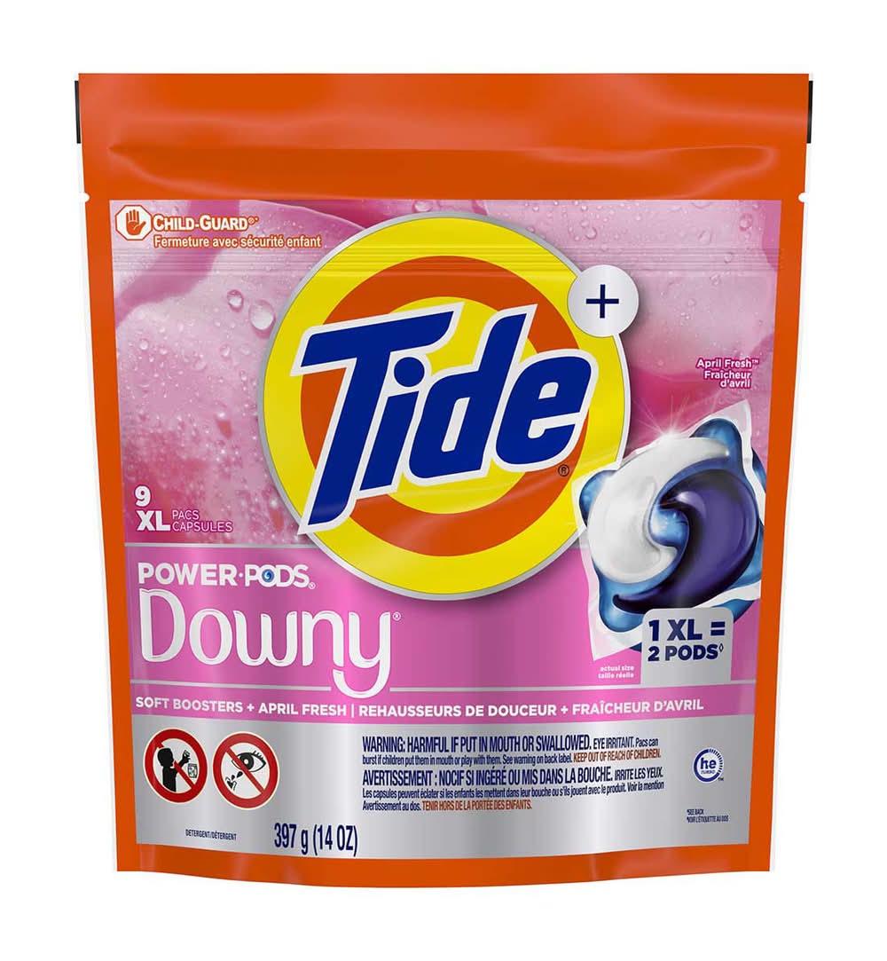Tide Power Pods + Downy Laundry Detergent Pods 9 Count Soft Boosters + April Fresh Detergent Soap Pacs For Laundry Washing He Compatible
