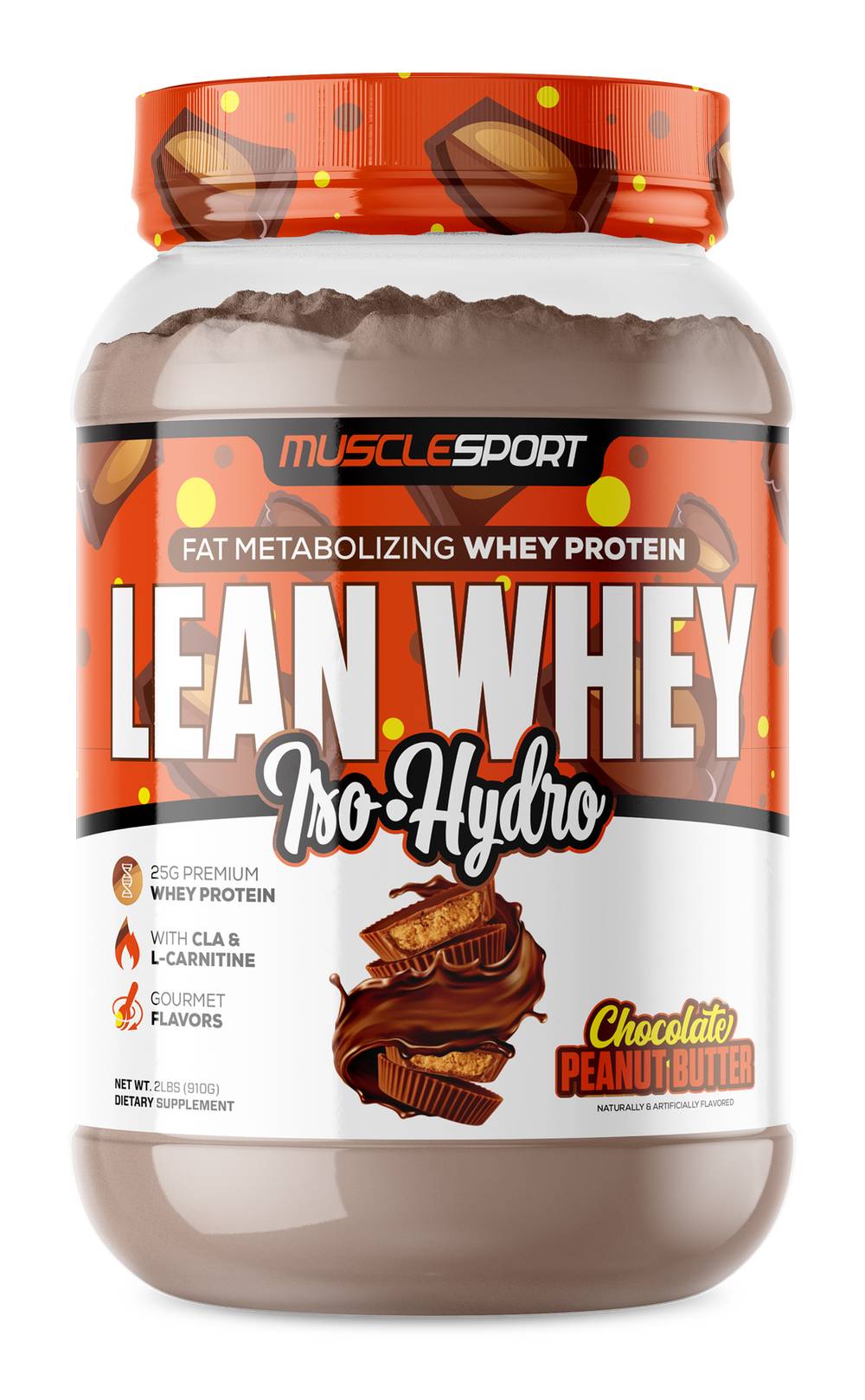 MuscleSport Lean Whey Iso-Hydro Protein Powder, Chocolate Peanut Butter (32 oz)